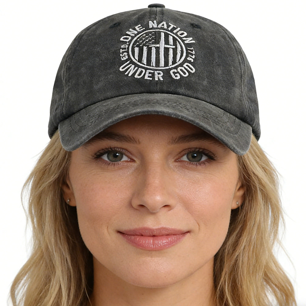 2Pcs One Nation under God Baseball Cap for Women Men, Adjustable Embroidered Wash Cotton Baseball Cap - Image 3