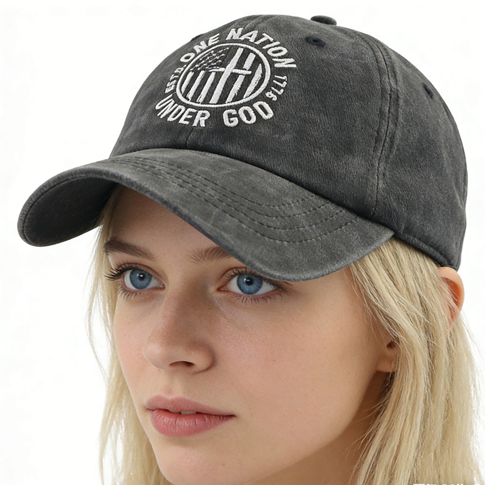 2Pcs One Nation under God Baseball Cap for Women Men, Adjustable Embroidered Wash Cotton Baseball Cap - Image 4