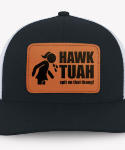 Hawk Tuah Spit On That Thang Girl Silhouette, Personalized Trucker Leather Patch Hat, Election 2024, Trending Hat