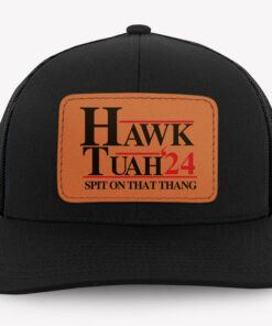 Hawk Tuah Spit On That Thang, Personalized Trucker Leather Patch Hat, Election 2024