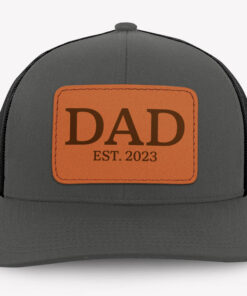 Dad EST, Personalized Trucker Leather Patch Hat, Gift For Dad