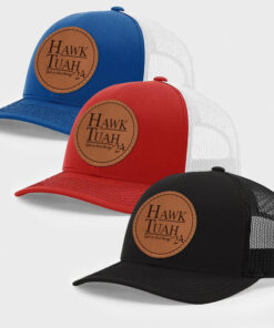 Alternative view of Hawk Tuah Spit On That Thang, Circle Trucker Leather Patch Hat, Election 2024