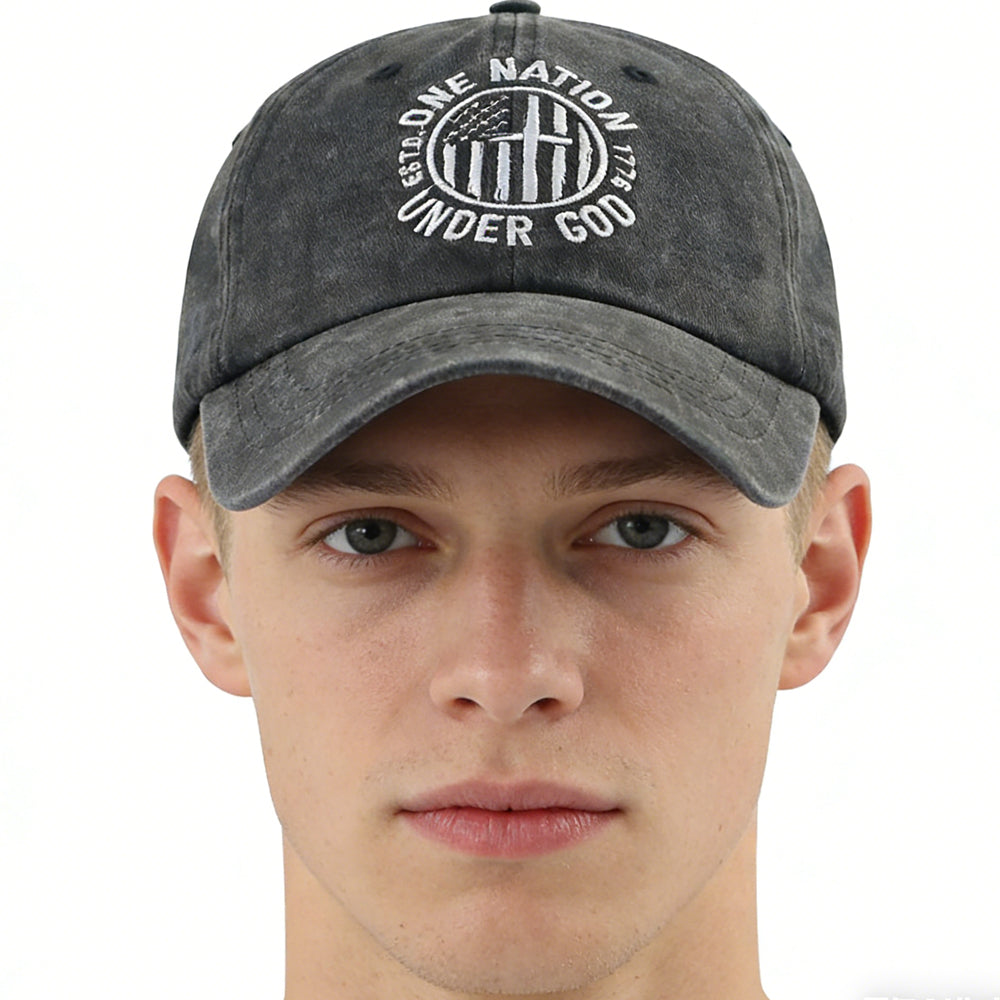 2Pcs One Nation under God Baseball Cap for Women Men, Adjustable Embroidered Wash Cotton Baseball Cap - Image 2