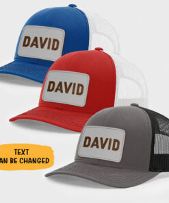 Alternative view of Custom Name Signature, Personalized Trucker Leather Patch Hat, Gift For Dad