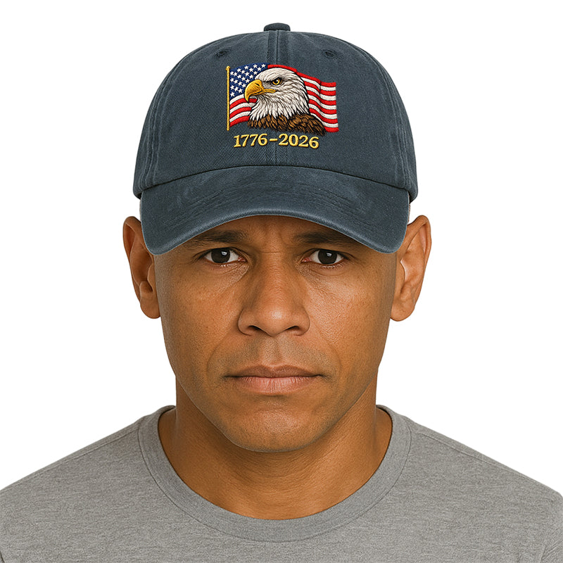 Eagle And American flag 1776–2026 Washed Baseball Cap, Faux Embroidery, Printed Vintage Cotton Twill - Image 7