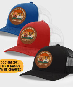 Alternative view of Best Dog Dad Dog Mom, Personalized Trucker Leather Patch Hat, Gifts For Dog Lovers