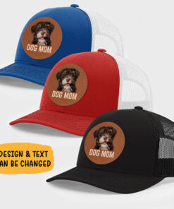 Alternative view of Dog Dad, Dog Mom, Personalized Trucker Leather Patch Hat, Custom Photo