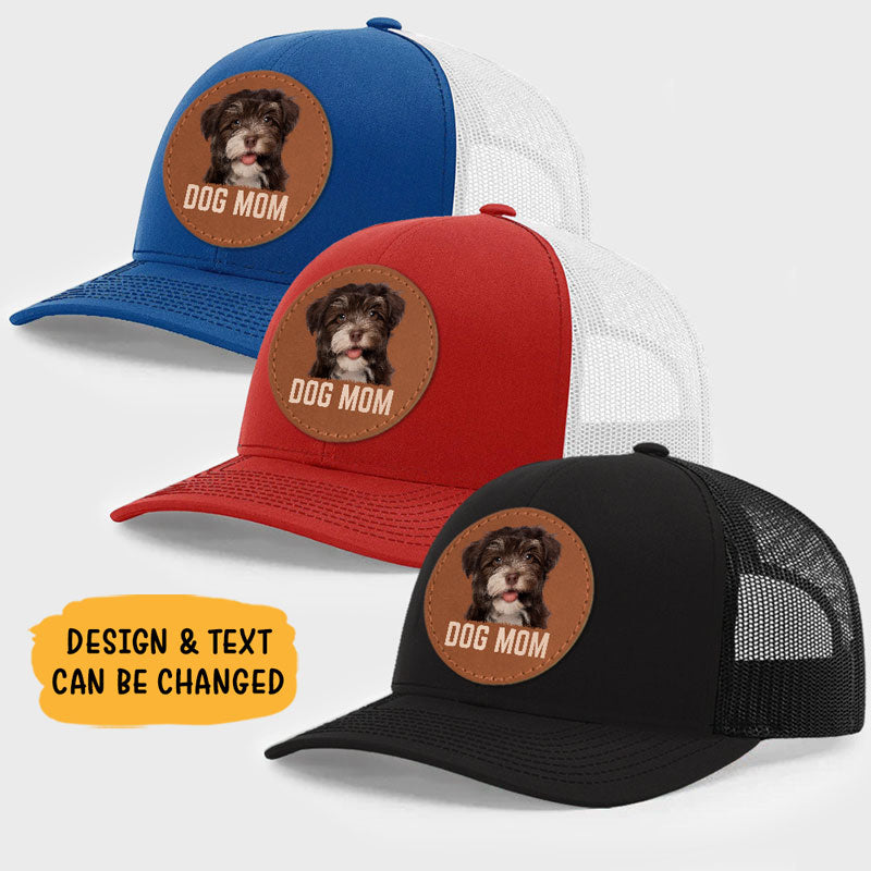Dog Dad, Dog Mom, Personalized Trucker Leather Patch Hat, Custom Photo - Image 2