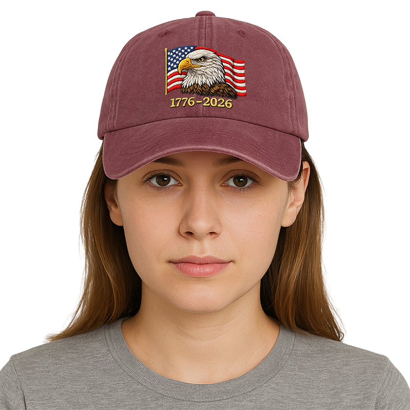 Eagle And American flag 1776–2026 Washed Baseball Cap, Faux Embroidery, Printed Vintage Cotton Twill - Image 8