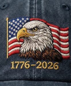 Alternative view of Eagle And American flag 1776–2026 Washed Baseball Cap, Faux Embroidery, Printed Vintage Cotton Twill