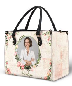 Alternative view of Custom Photo Floral Monogram - Gift For Her - Personalized Leather Bag
