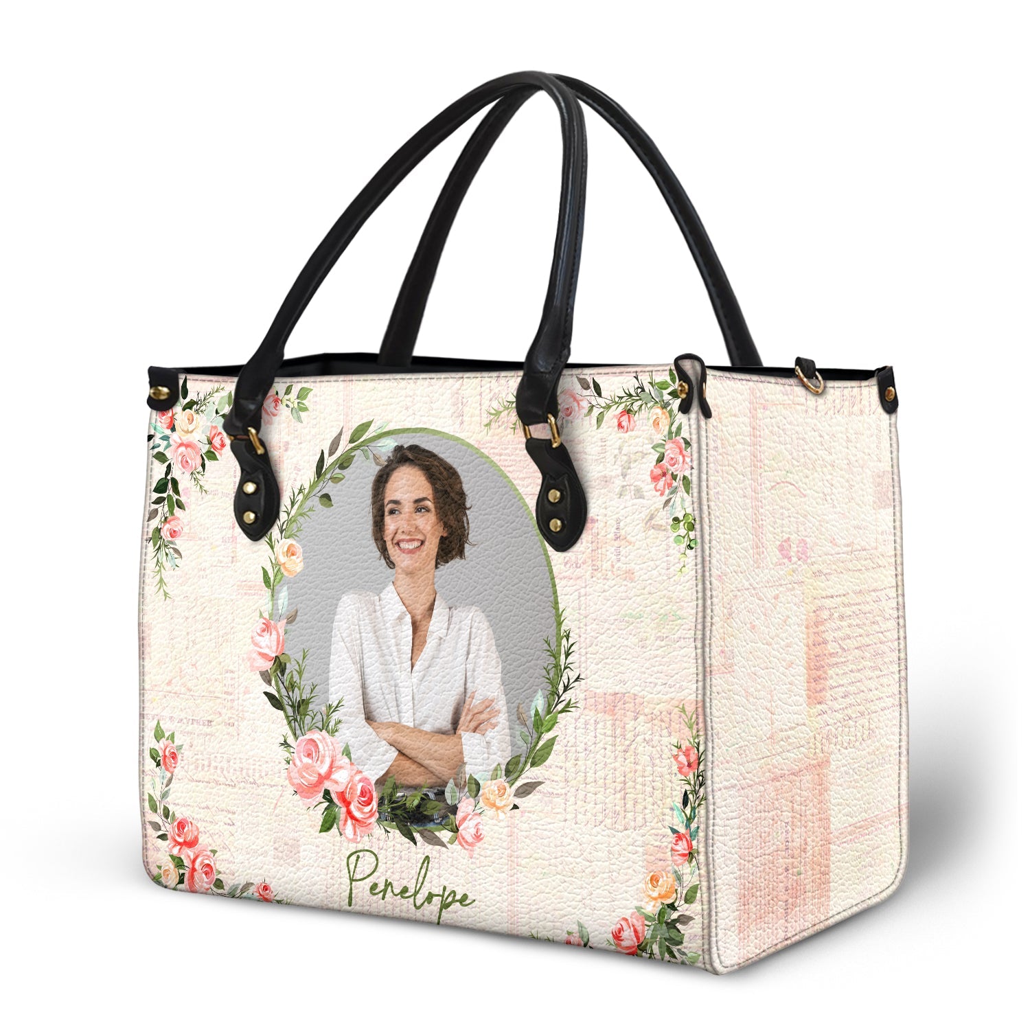 Custom Photo Floral Monogram - Gift For Her - Personalized Leather Bag - Image 2