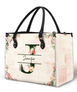 Alternative view of Floral Monogram Name - Gift For Her - Personalized Leather Bag