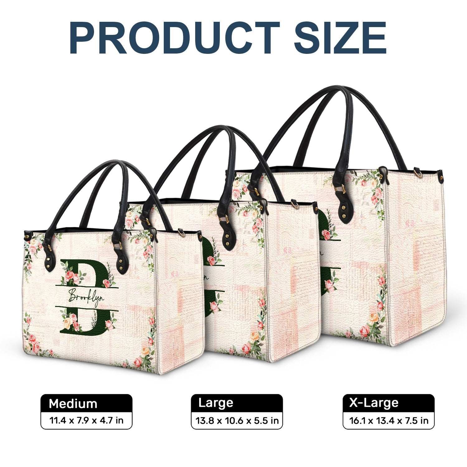 Floral Monogram Name - Gift For Her - Personalized Leather Bag - Image 5