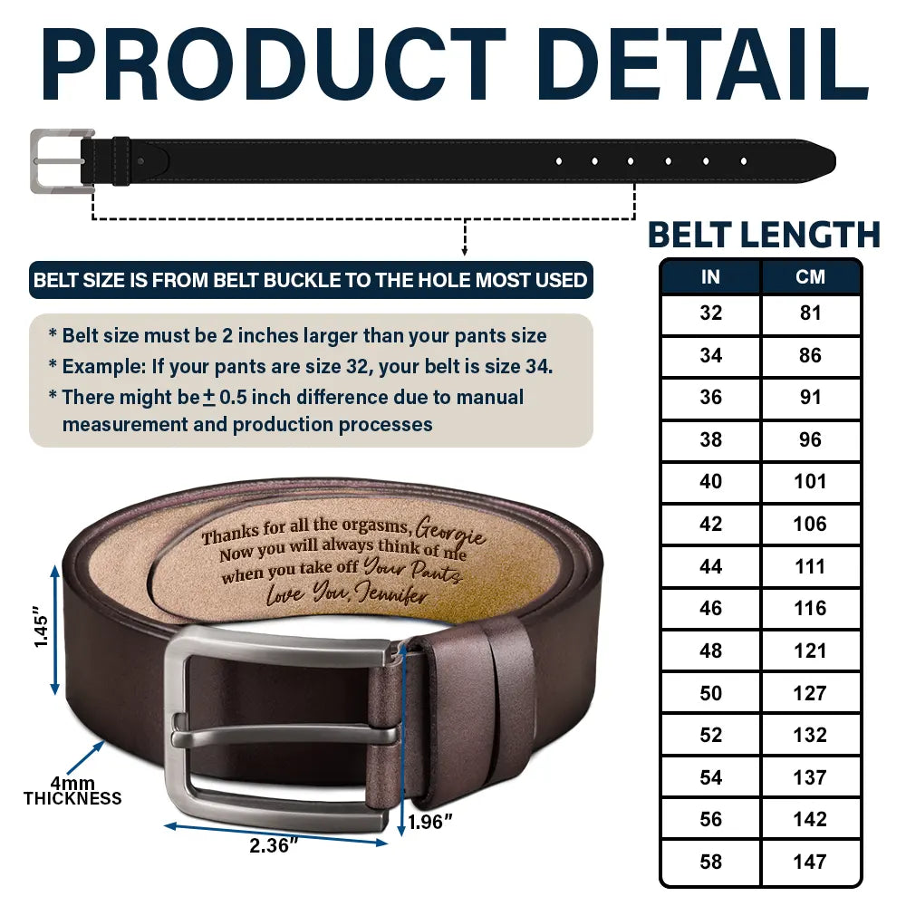 Couple Thanks For All The Orgasms From Wife To Husband - Personalized Engraved Leather Belt - Image 5