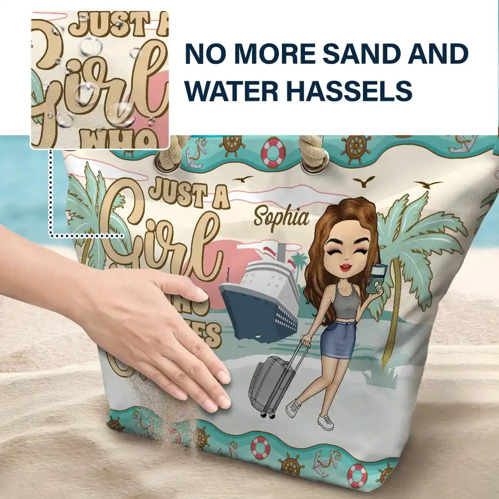 Just A Girl Who Loves Cruising - Personalized Beach Bag - Image 6