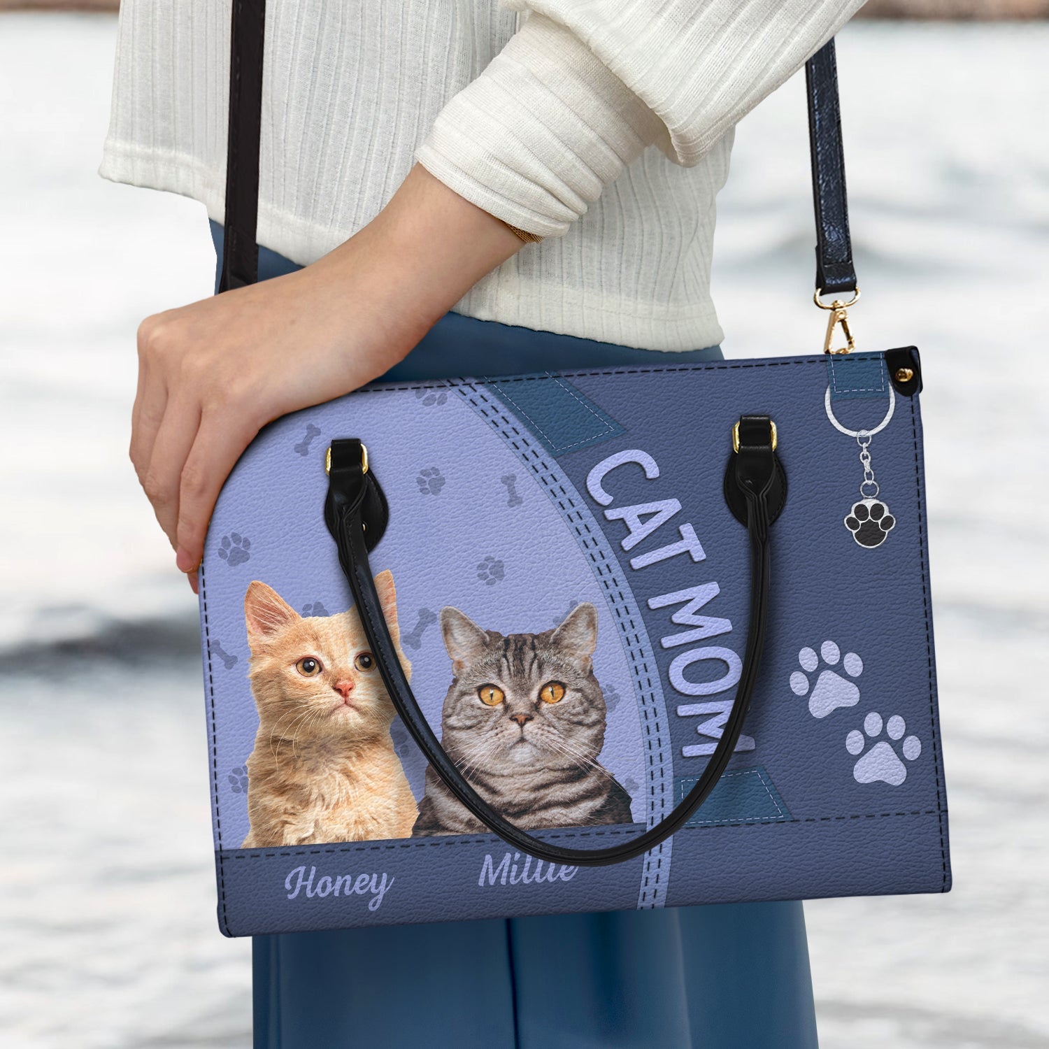 Custom Photo Dog Cat Mom - Gift For Cat Mom, Dog Mom, Pet Lovers - Personalized Leather Bag - Image 3
