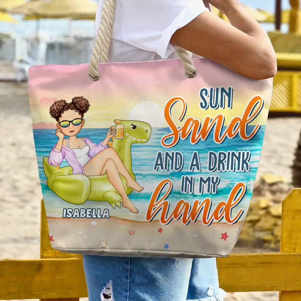 Sun Sand And A Drink In My Hand - Personalized Beach Bag - Image 3