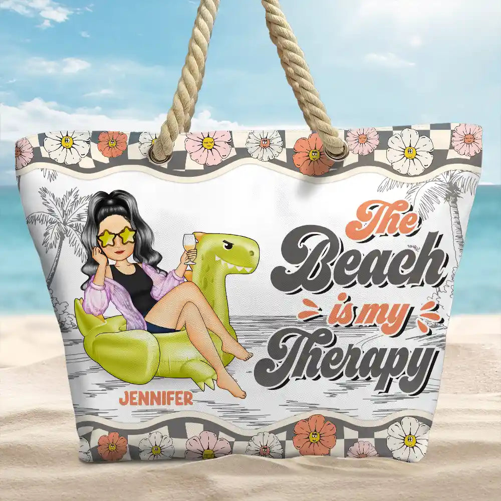 Flamingo Float Just A Girl Who Loves Beach - Personalized Beach Bag - Image 2