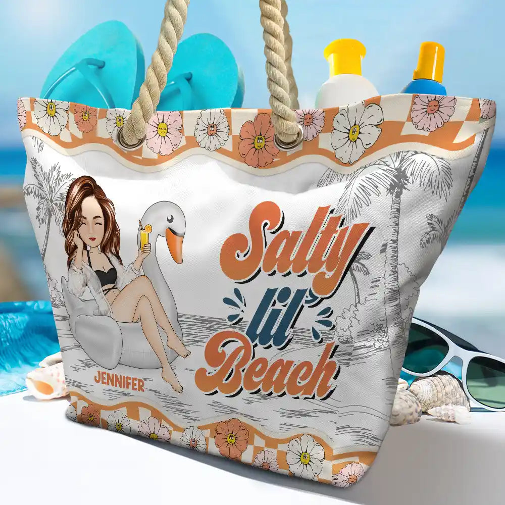 Flamingo Float Just A Girl Who Loves Beach - Personalized Beach Bag - Image 4