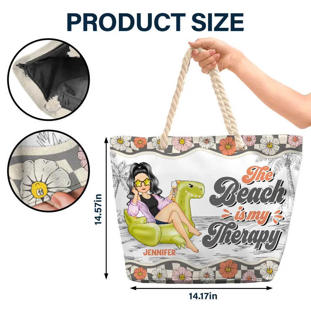 Flamingo Float Just A Girl Who Loves Beach - Personalized Beach Bag - Image 5