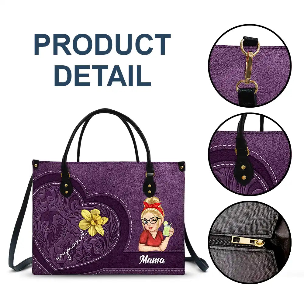 Grandma Birth Month Flowers Kids - Personalized Leather Bag - Image 7