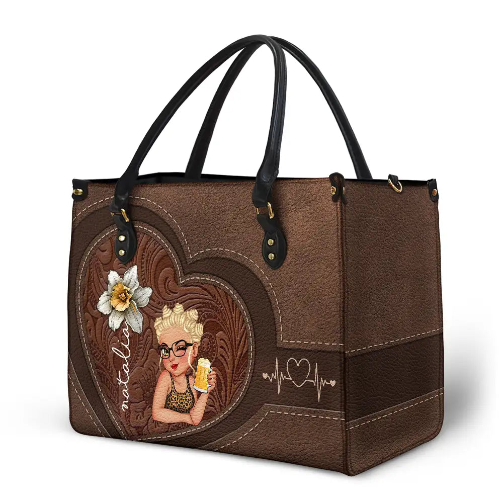 Birth Flowers Bloom Where You're Planted Woman Mom Grandma - Personalized Leather Bag - Image 2