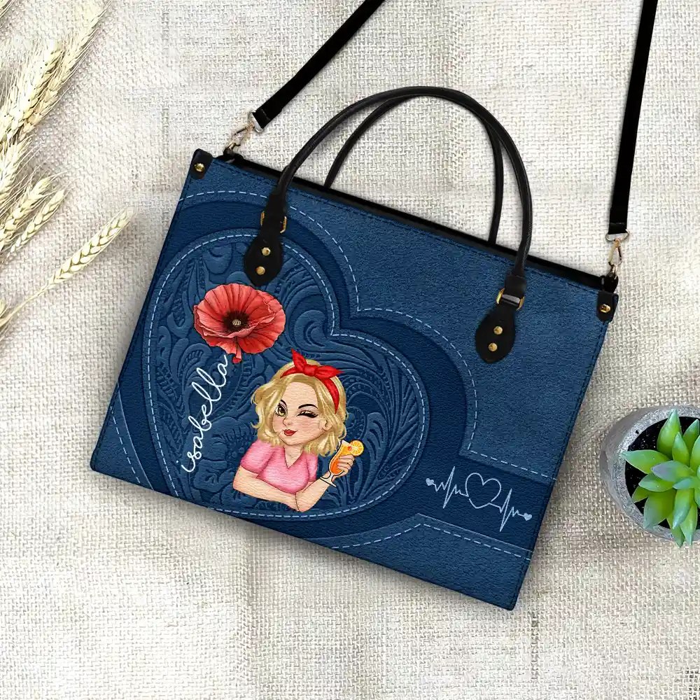 Birth Flowers Bloom Where You're Planted Woman Mom Grandma - Personalized Leather Bag - Image 4