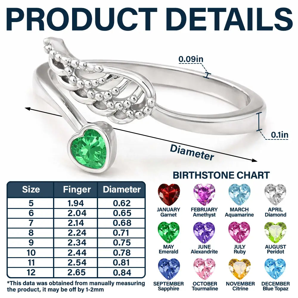 Baby Loss Mom Of An Angel - Personalized Wing And Heart Birthstone Ring - Image 5