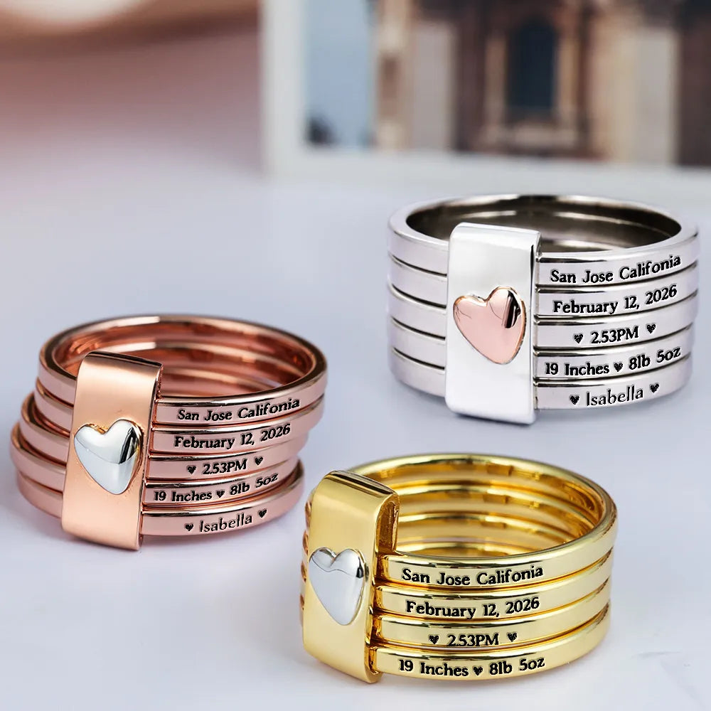Baby Newborn Information - Personalized Heart Stacking Rings - Image 2