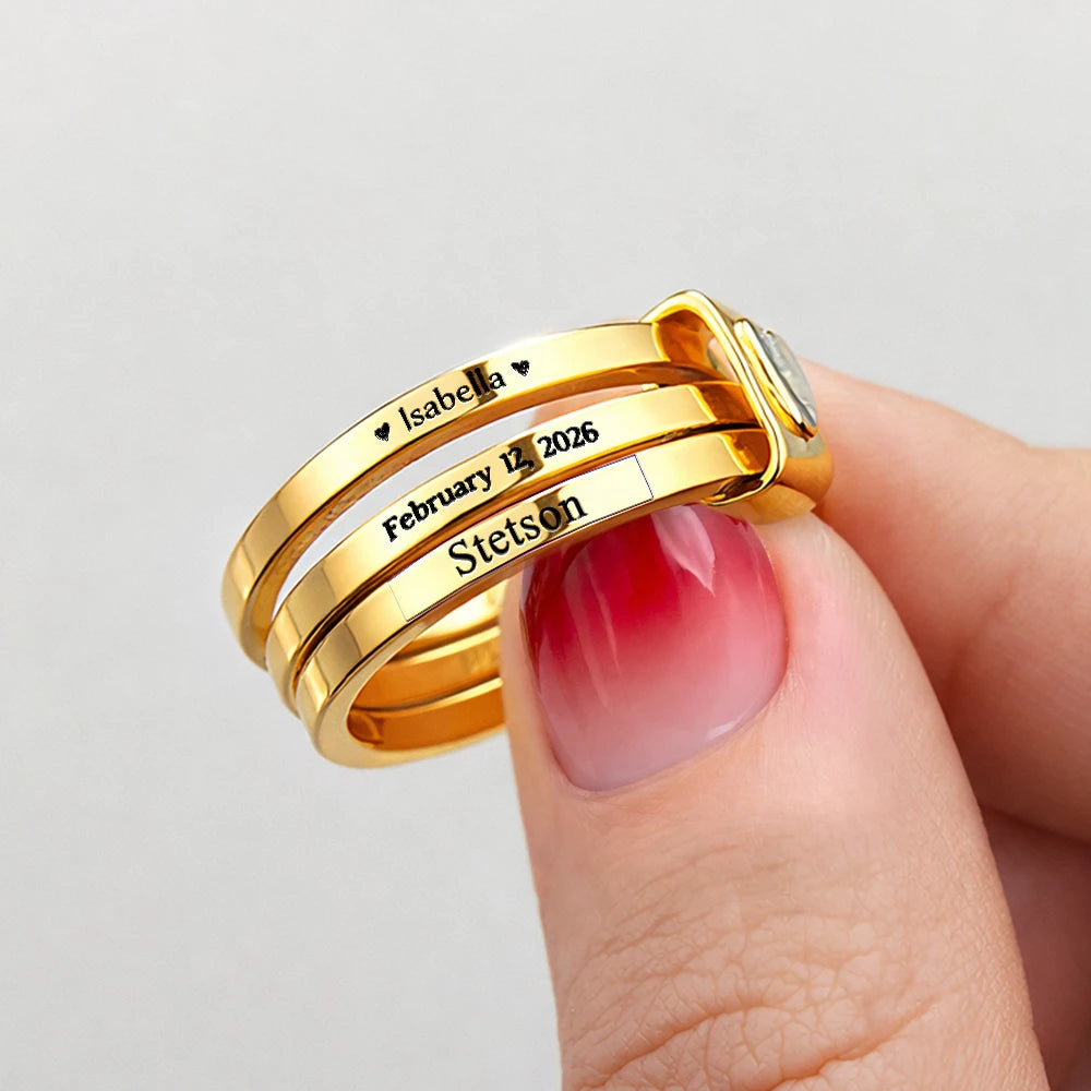 Baby Newborn Information - Personalized Heart Stacking Rings - Image 6