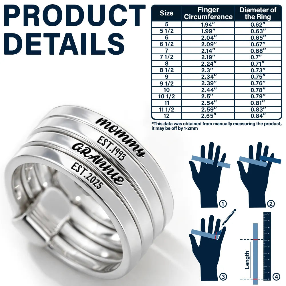 Beautiful Custom Jewelry For Grandma And Mom - Personalized Heart Stacking Rings - Image 3