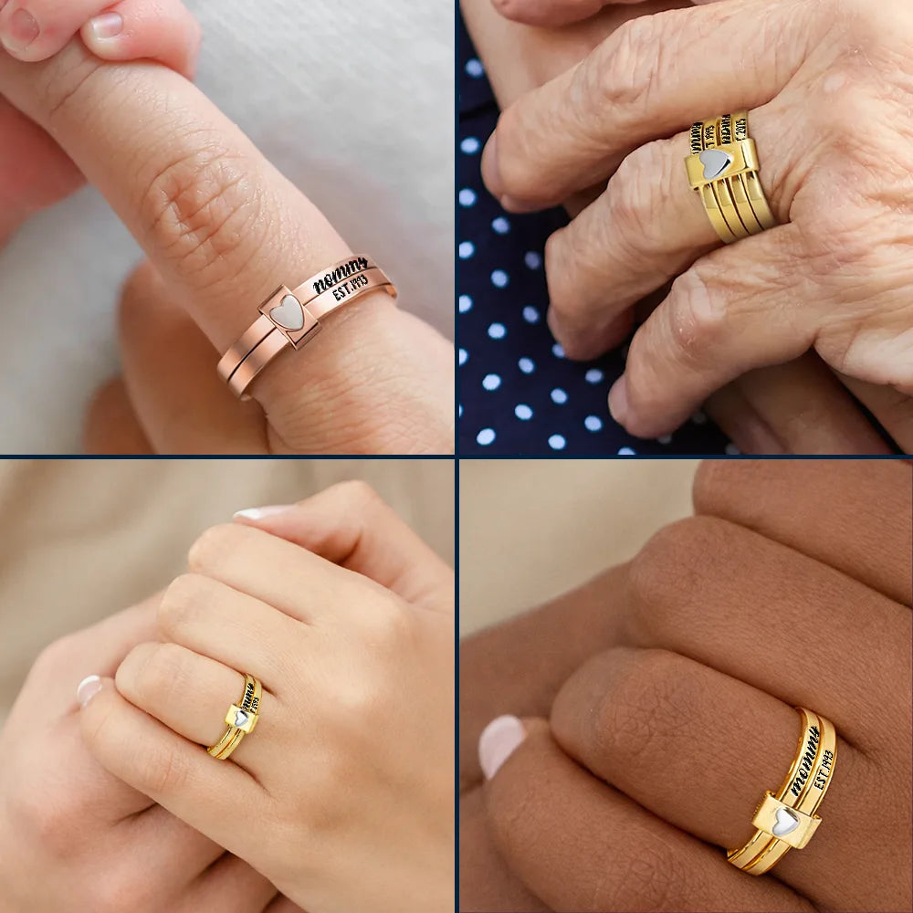Beautiful Custom Jewelry For Grandma And Mom - Personalized Heart Stacking Rings - Image 5