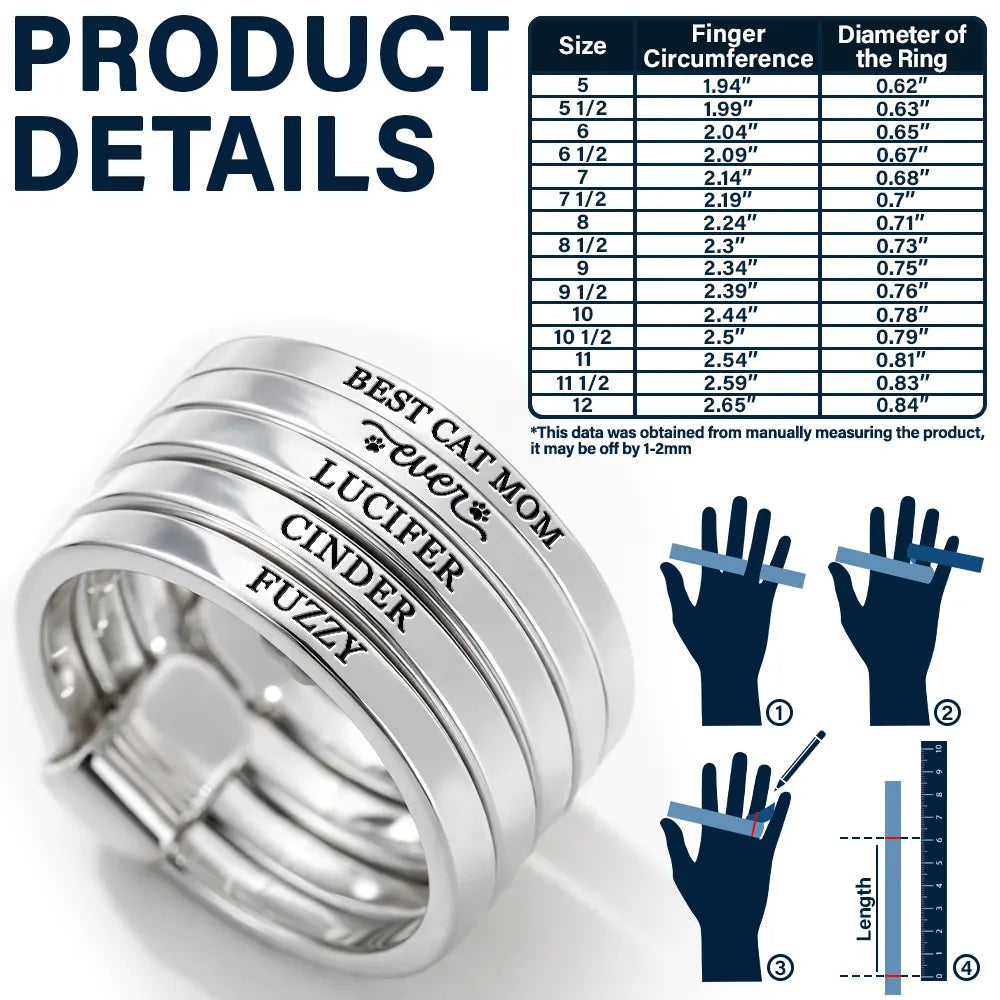 Best Dog Cat Mom Ever - Personalized Heart Stacking Rings - Image 3