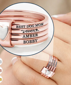 Best Dog Cat Mom Ever - Personalized Heart Stacking Rings