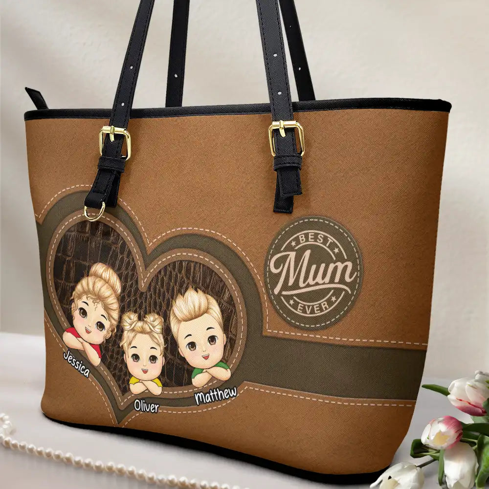 Best Mom Ever - Personalized Leather Tote Bag - Image 2