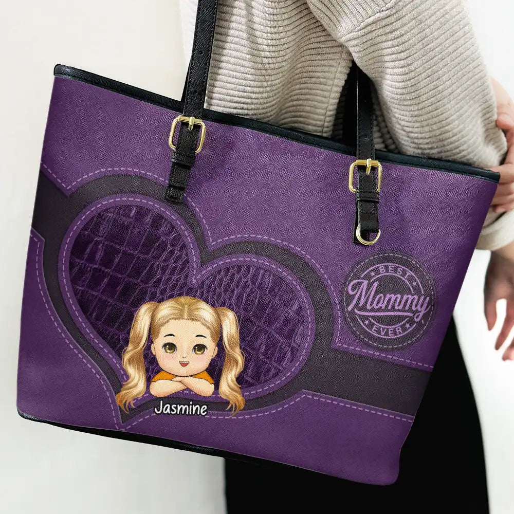 Best Mom Ever - Personalized Leather Tote Bag - Image 3