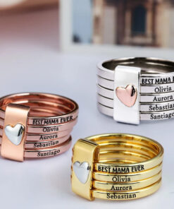 Alternative view of Best Mom Grandma Ever - Personalized Heart Stacking Rings