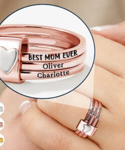 Best Mom Grandma Ever - Personalized Heart Stacking Rings