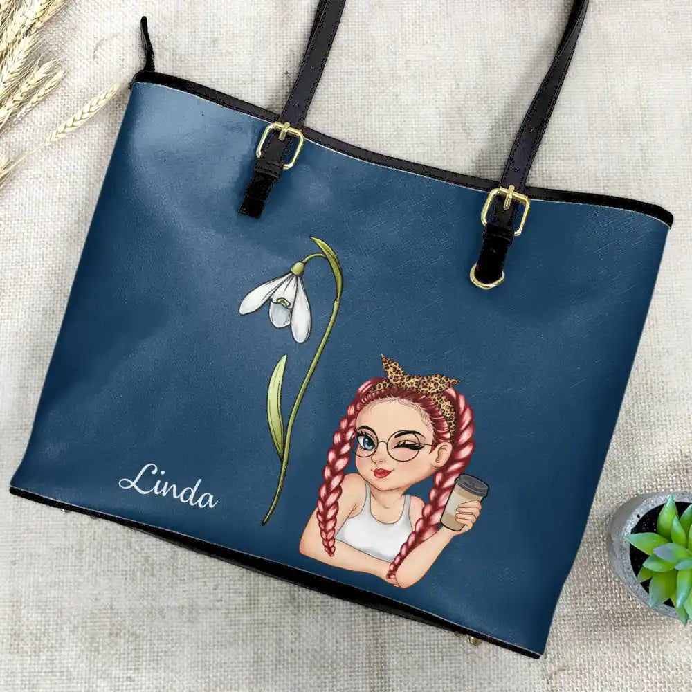 Birth Month Flower Blooming - Personalized Leather Tote Bag - Image 4