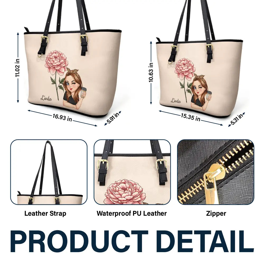 Birth Month Flower Blooming - Personalized Leather Tote Bag - Image 6