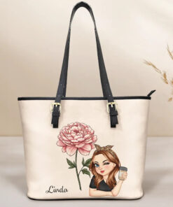 Birth Month Flower Blooming - Personalized Leather Tote Bag