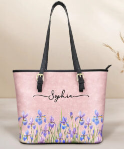 Birth Month Flower Watercolor Blooming In Love - Personalized Leather Tote Bag