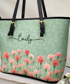 Alternative view of Birth Month Flower Watercolor Blooming In Love - Personalized Leather Tote Bag
