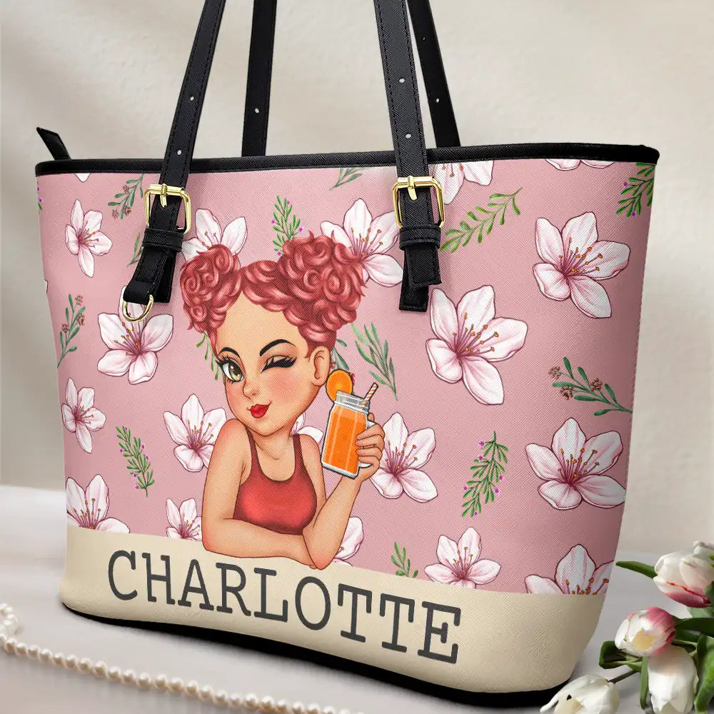 Birth Month Flowers Bloom Where You're Planted Women - Personalized Leather Tote Bag - Image 2