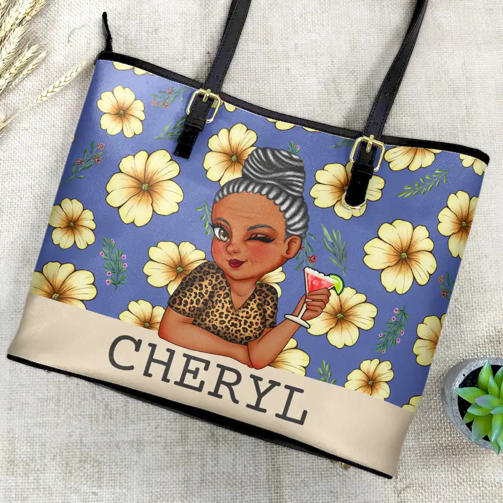 Birth Month Flowers Bloom Where You're Planted Women - Personalized Leather Tote Bag - Image 4