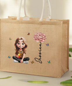 Alternative view of Birth Month Flowers Bloom Women - Personalized Jute Beach Bag