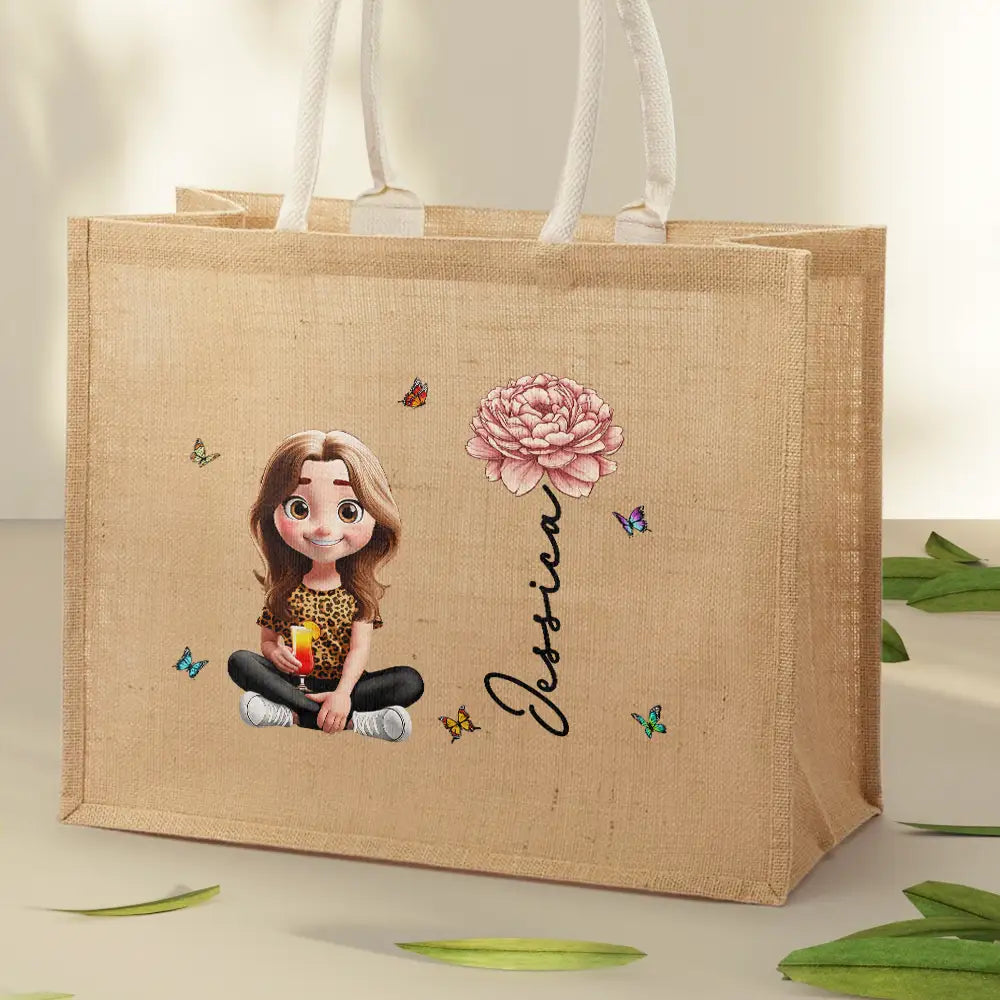 Birth Month Flowers Bloom Women - Personalized Jute Beach Bag - Image 2