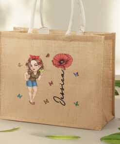 Alternative view of Birth Month Flowers Summer Girl At The Beach - Personalized Jute Beach Bag