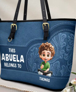 Alternative view of Cartoon Kid This Grandma Belongs To - Personalized Leather Tote Bag
